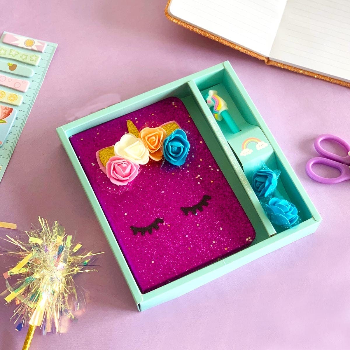 Unicorn Sparkle Notebook Set, Unicorn Diary For Girls, Glitter Notebook With Unicorn Pen Unicorn Sparkle Notebook Set, Unicorn Diary For Girls, Glitter Notebook With Unicorn Pen
